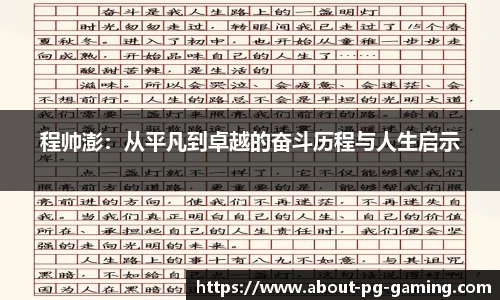 程帅澎：从平凡到卓越的奋斗历程与人生启示
